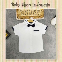 Kemeja Bayi Putih List Navy  large